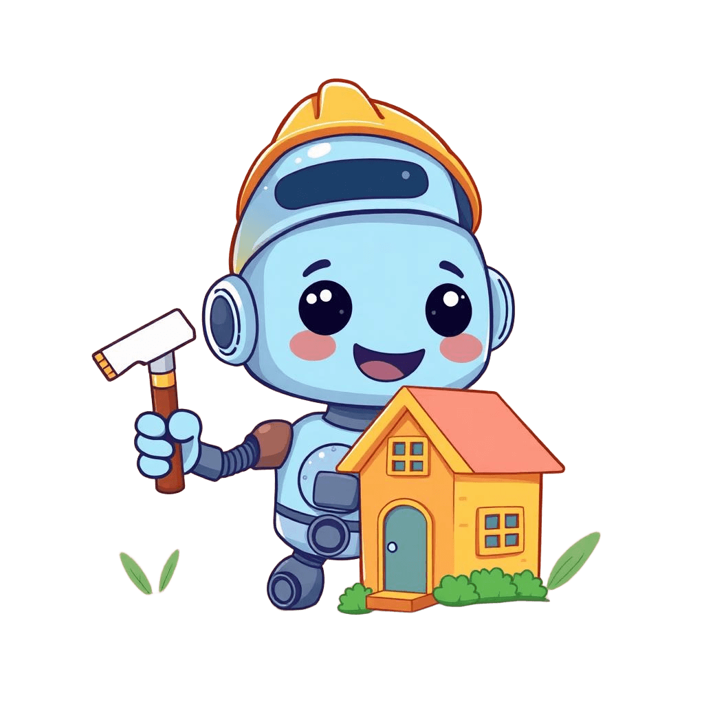 Robot dễ thương đang xây dựng sản phẩm mới của Hoctumoi